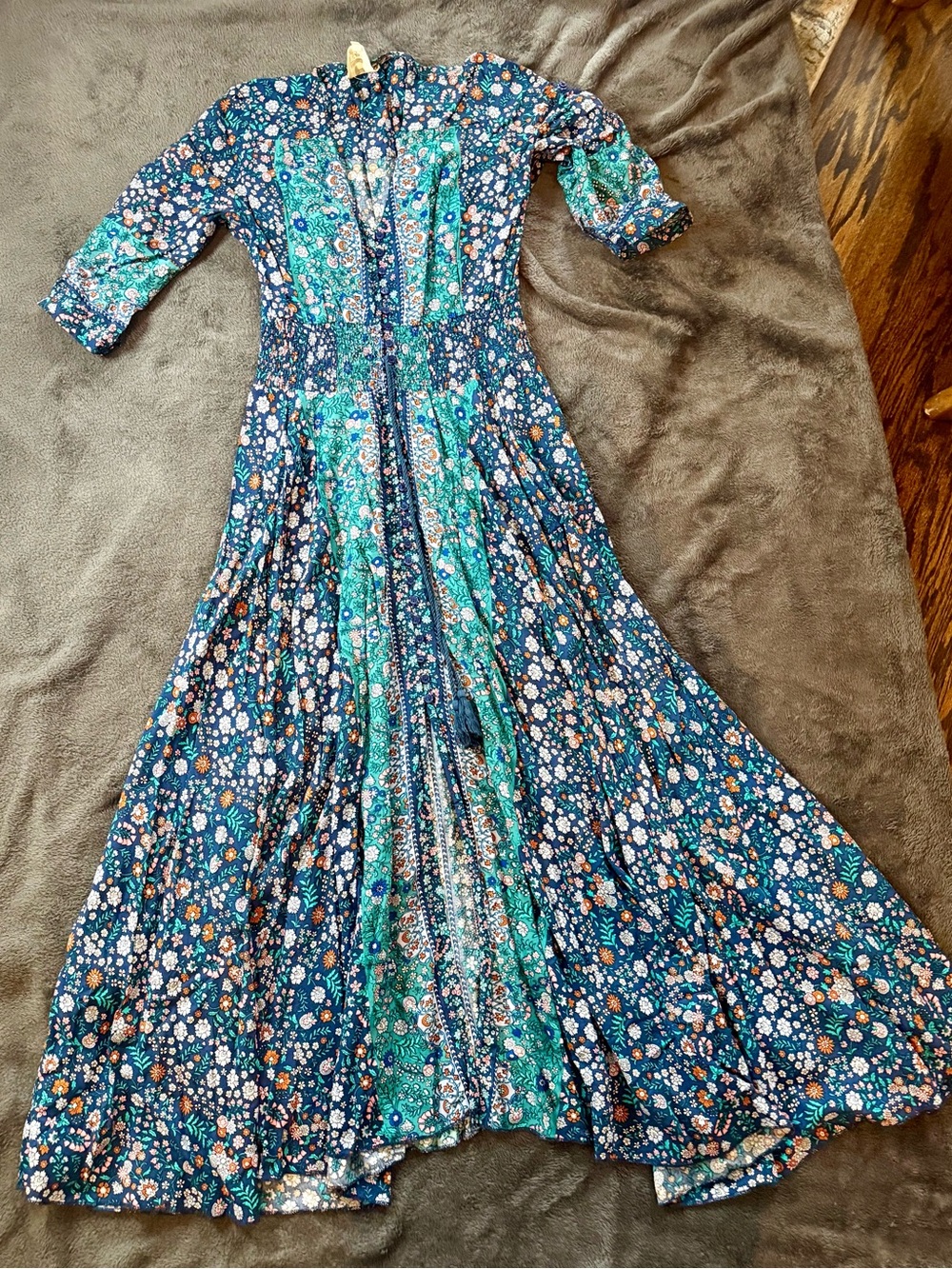Jaase Teal & Navy Floral Boho Maxi Dress